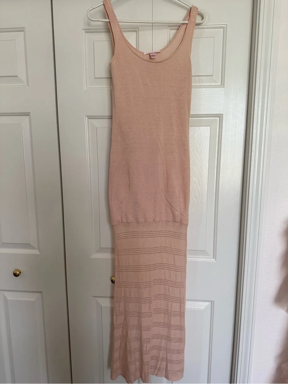 Victoria’s Secret Linen Blend Maxi Tank Dress XS Short Blush Open Knit Hem - Picture 8 of 12